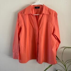 Foxcroft Shaped Fit Button Up Shirt Womens 14W Orange Non-Iron Top Casual Travel